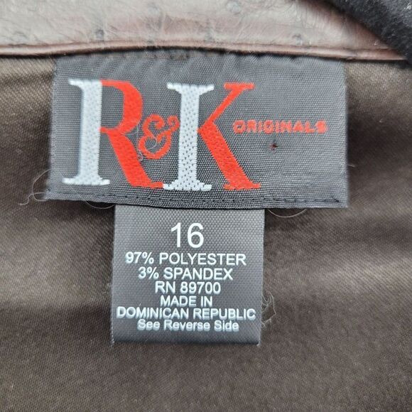 Vintage R&K Faux Ostrich Leather Ultrasuede Equestrian Trench Brown Sz 16 - Picture 4 of 12